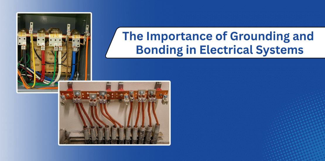 Two images showing electrical wiring terminals and connections. The images represent the importance of proper grounding and bonding in electrical systems.