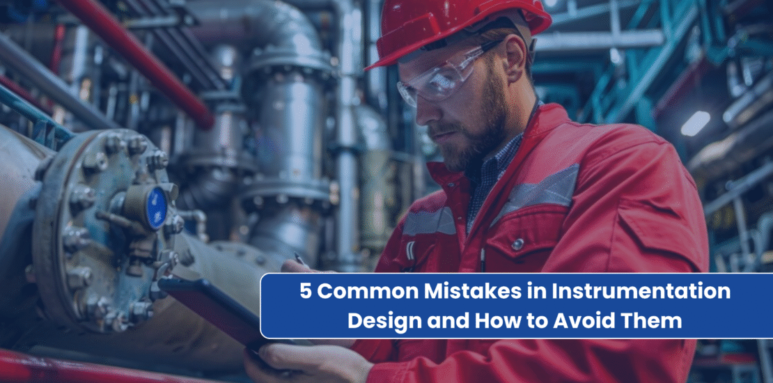 A male engineer in a hard hat and safety glasses, wearing a red uniform, reviews a tablet in an industrial setting with complex piping and machinery.