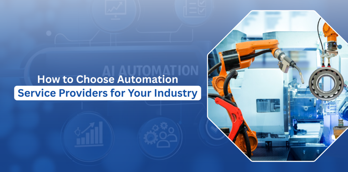 An orange robotic arm working near electrical control panels and a large bearing, illustrating industrial automation service providers and system integration.