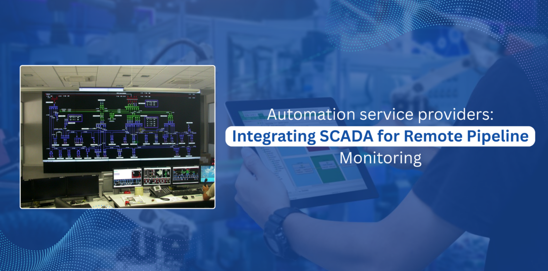 A technician using a tablet to monitor pipeline data through a SCADA interface developed by industrial automation service providers.