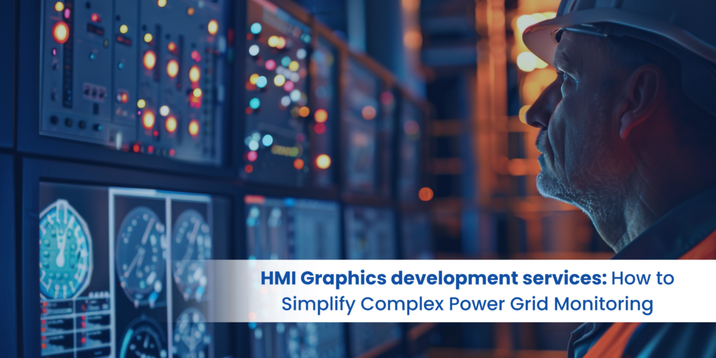 An operator viewing high-resolution power distribution charts created by HMI Graphics Development Services.