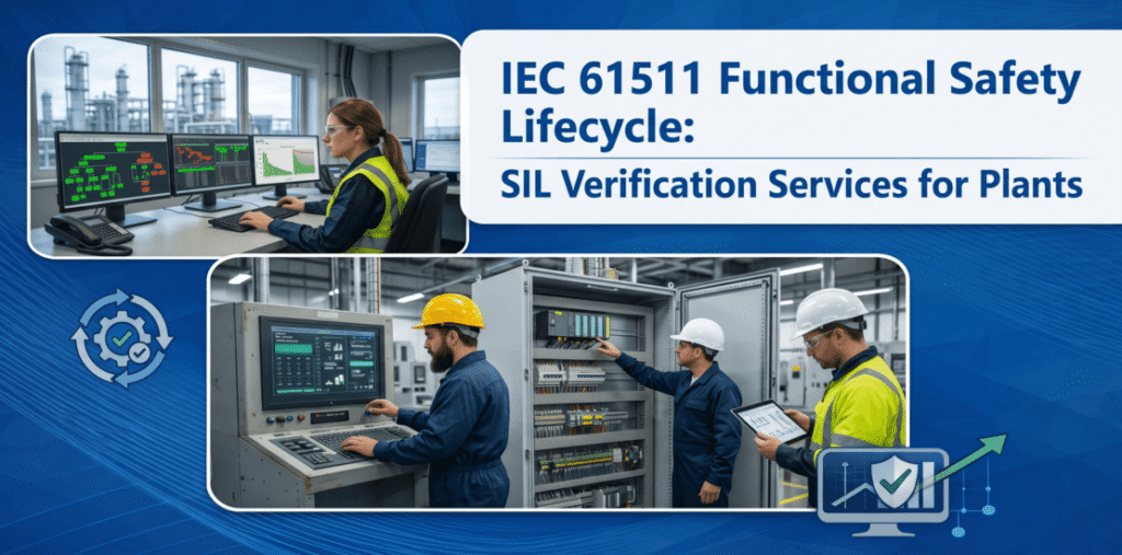 Functional safety engineers performing SIL verification services for plants using control room monitoring and SIS marshalling cabinet inspection.